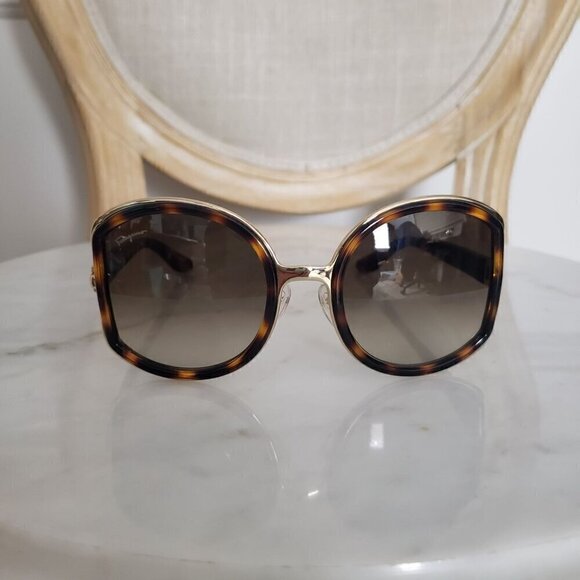 NIB Salvatore Ferragamo Oversize Tortoise Brown Side Cut Out 52mm Sunglasses - Picture 13 of 16